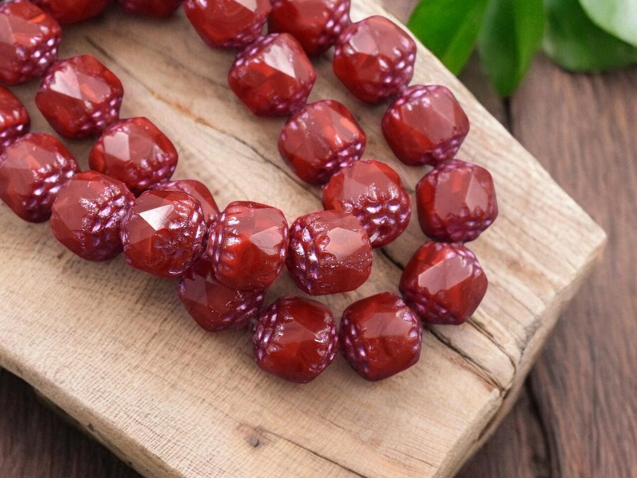 *15* 8mm Metallic Pink Washed Ruby Red Fire Polished Cathedral Beads